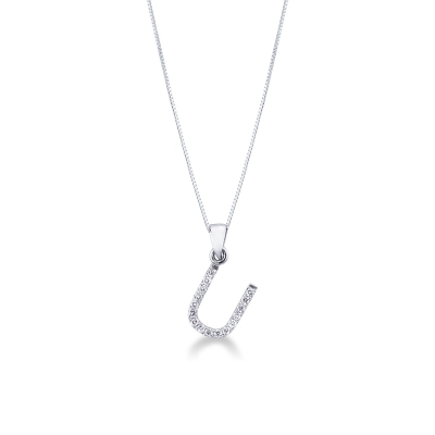 Collier avec lettre prénom  U en or blanc et diamants
