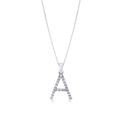Collier pendentif lettre  A en or blanc 18K et diamants