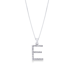 Collier pendentif lettre  E en or blanc 18K et diamants