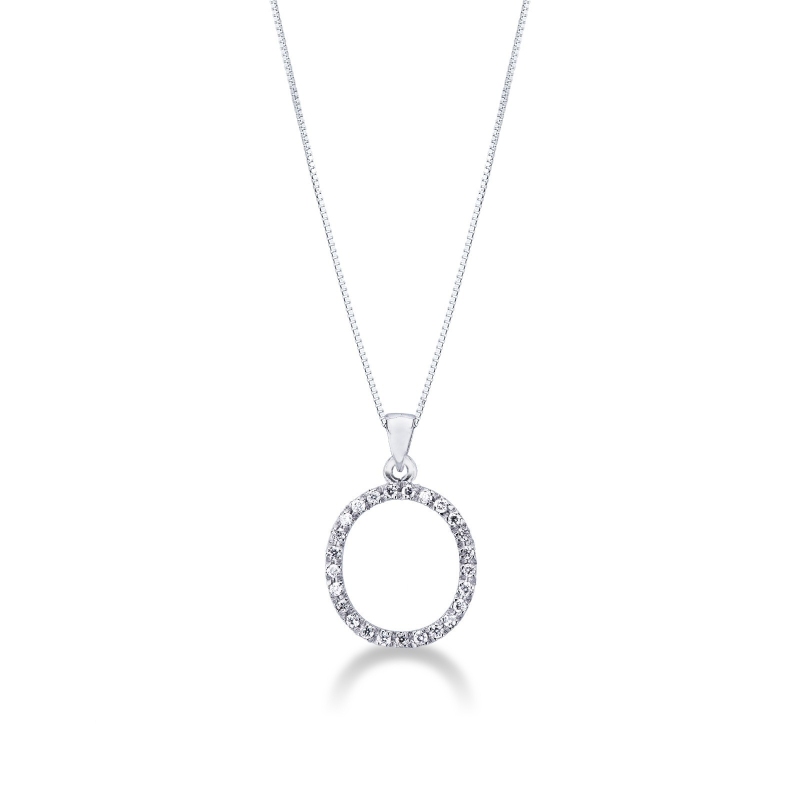 Collier pendentif lettre  O en or blanc 18K et diamants