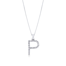Collier pendentif lettre  P en or blanc 18K et diamants