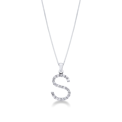 Collier pendentif lettre  S en or blanc 18K et diamants