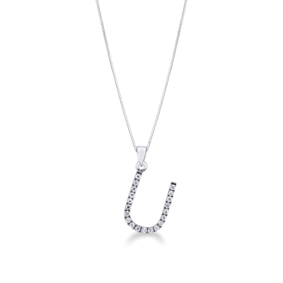 Collier pendentif lettre U en or blanc 18K et diamants