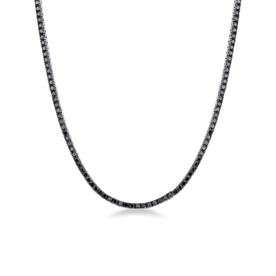 Collier tennis en or blanc 18k avec diamants noirs brunis 2,2 mm