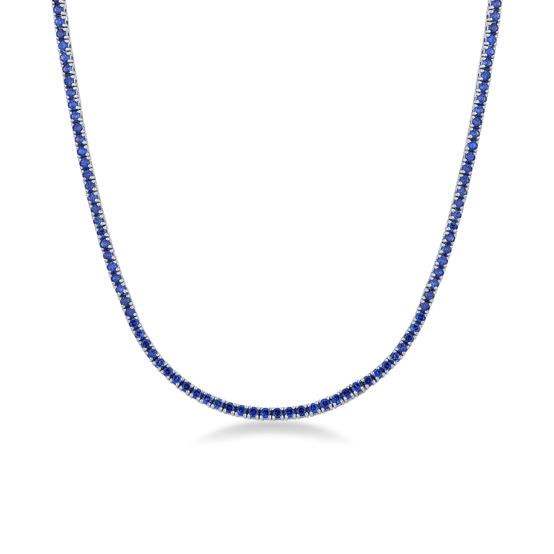 Collier tennis en or blanc 18 carats avec des saphirs bleus 