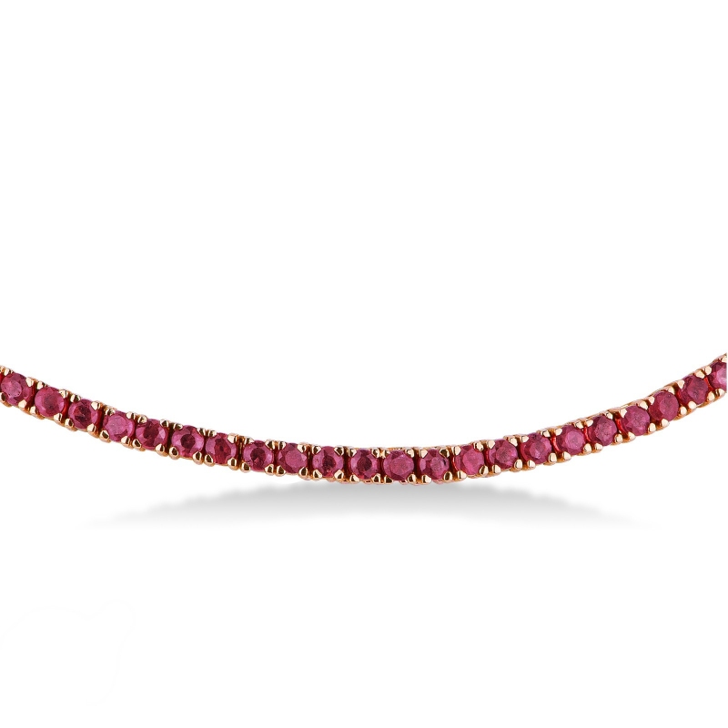 Collier tennis en or rose 18k avec rubis taille brillant