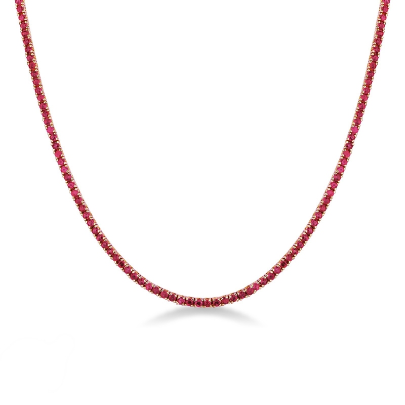 Collier tennis en or rose 18k avec rubis taille brillant
