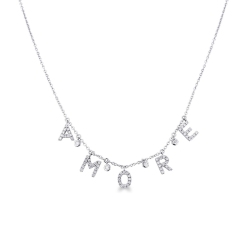 Collier avec lettres AMORE en or blanc 750 et diamants