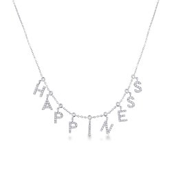Collier en Or Blanc 18k avec Mot HAPPINESS en Diamants