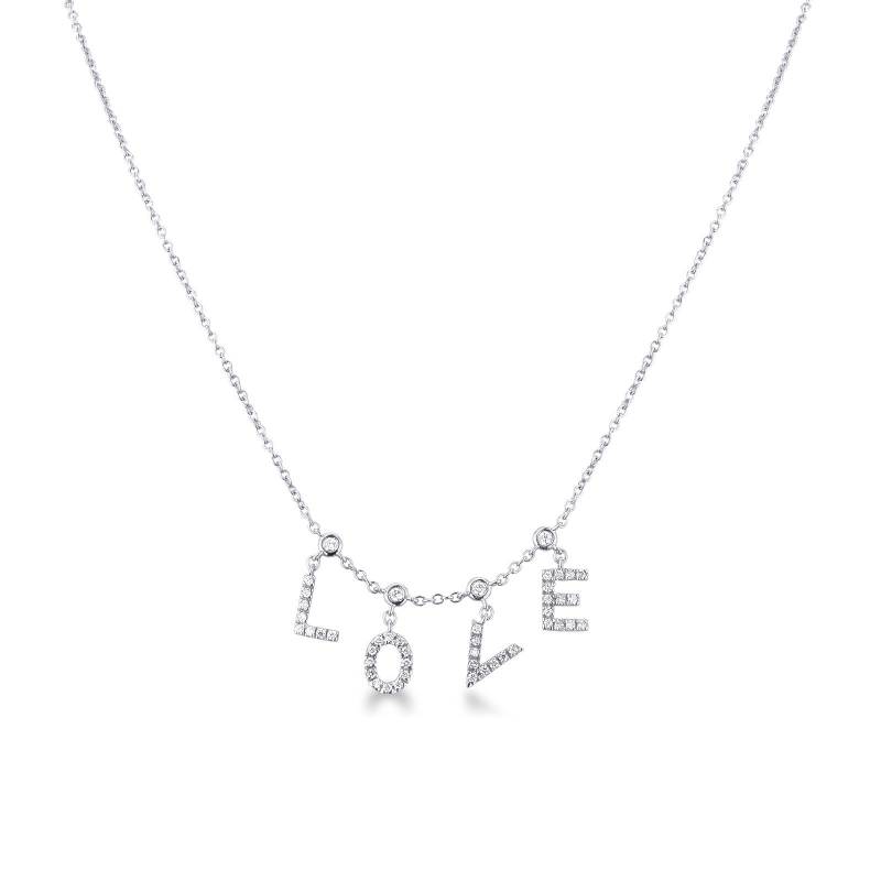 Collier or blanc 18k mot LOVE avec diamants
