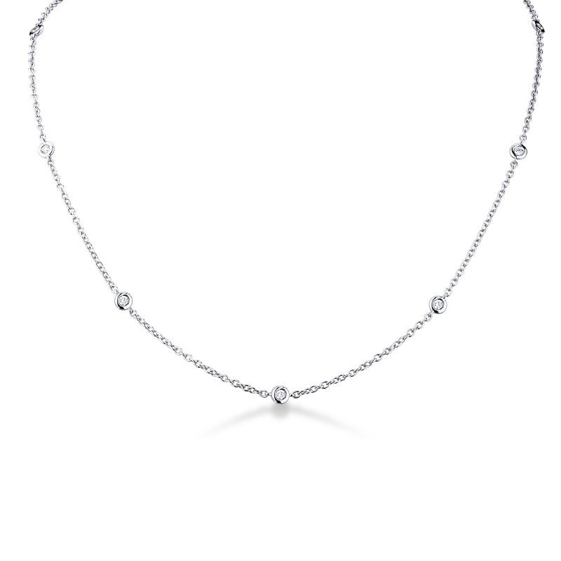 Collier en or blanc 18 carats, de 40 cm, avec diamants