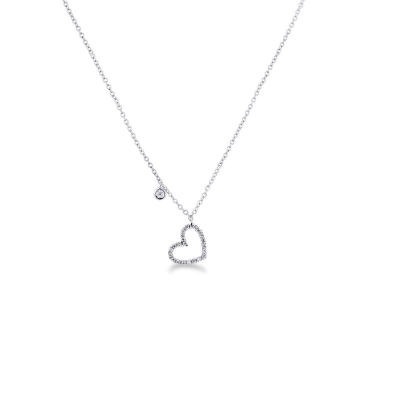  Collier en or blanc 18 carats avec pendentif cœur en diamants et solitaire
