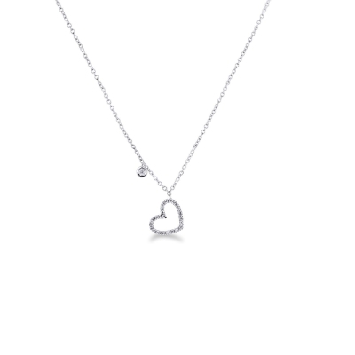  Collier en or blanc 18 carats avec pendentif cœur en diamants et solitaire