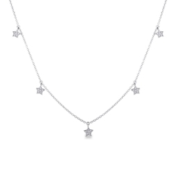 Collier en or blanc 18k pendentifs en forme d'étoile en diamants