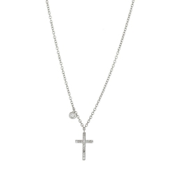 Collier en or blanc 18k avec croix en diamants