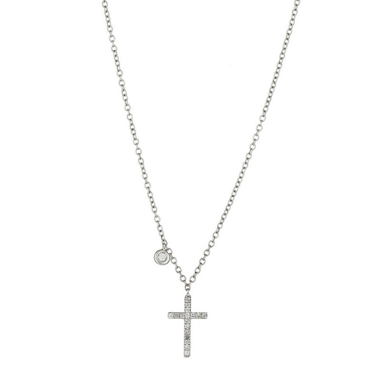 Collier en or blanc 18k avec croix en diamants
