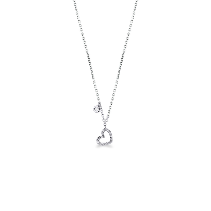 Collier pendentif en or blanc 18k et diamants à cœur 