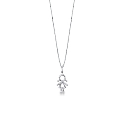 Collier or blanc 18k avec pendentif fillette et diamant