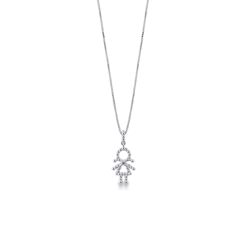 Collier or blanc 18k avec pendentif fillette et diamant