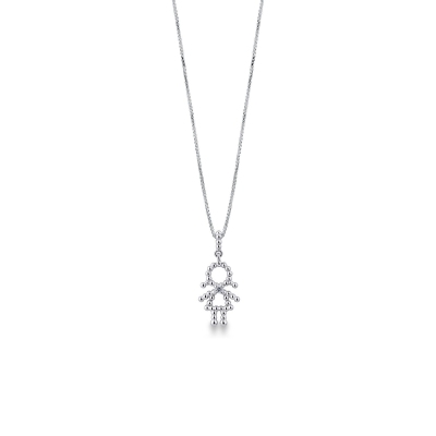 Collier or blanc 18k avec pendentif fillette et diamant