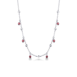Collier en or blanc 18 carats avec pendentifs goutte rubis et diamants