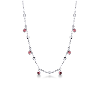 Collier en or blanc 18 carats avec pendentifs goutte rubis et diamants