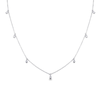 Collier en or blanc 18k avec neuf pendentifs en forme de goutte et diamants