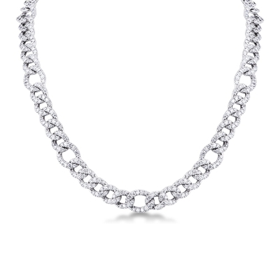 Collier en maille gourmette en or blanc 18 carats avec des diamants