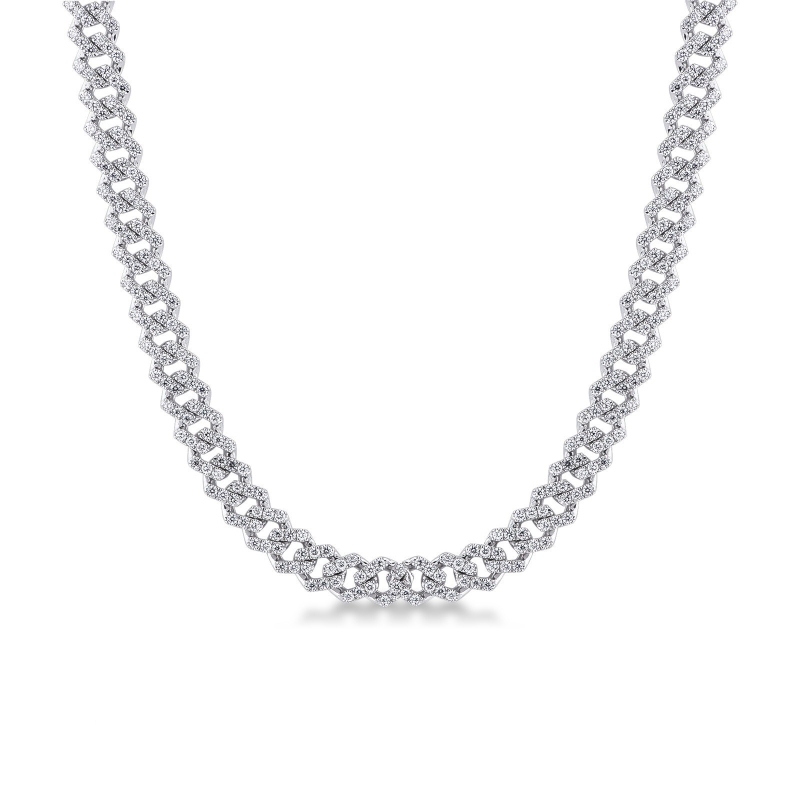 Collier groumette en or blanc 18k serti de diamants