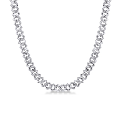 Collier groumette en or blanc 18k serti de diamants