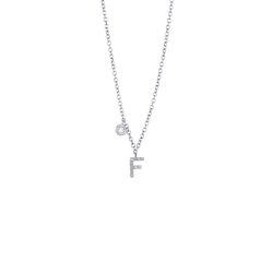 Collier femme en or blanc 18k avec pendentif lettre F 