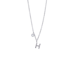 Collier or blanc 18k lettre H diamants