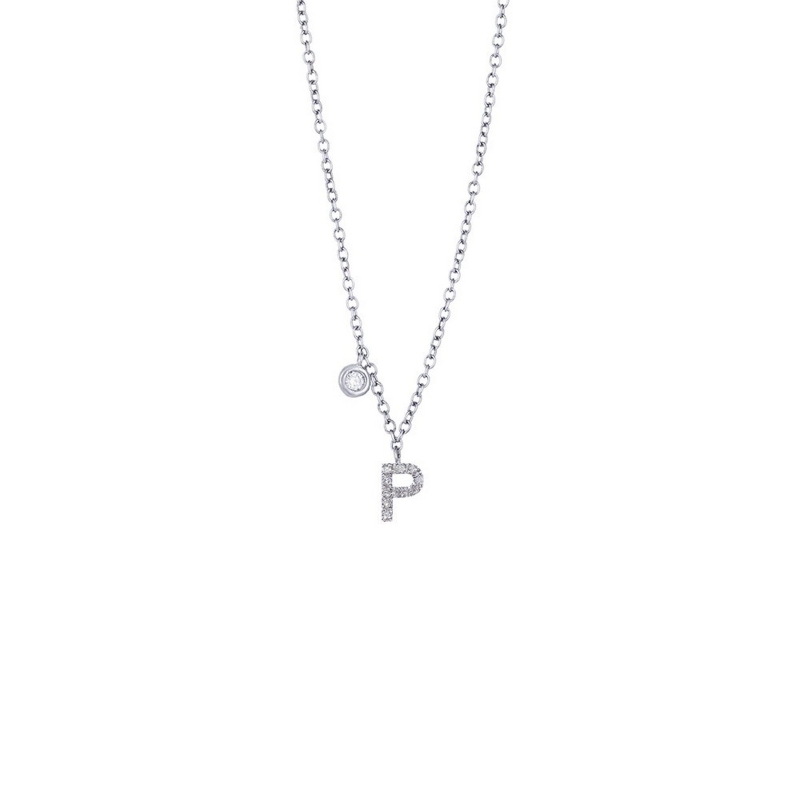 Collier pendentif personnalisé lettre P or blanc et diamants