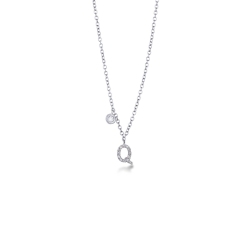 Collier or blanc 18k lettre Q diamants