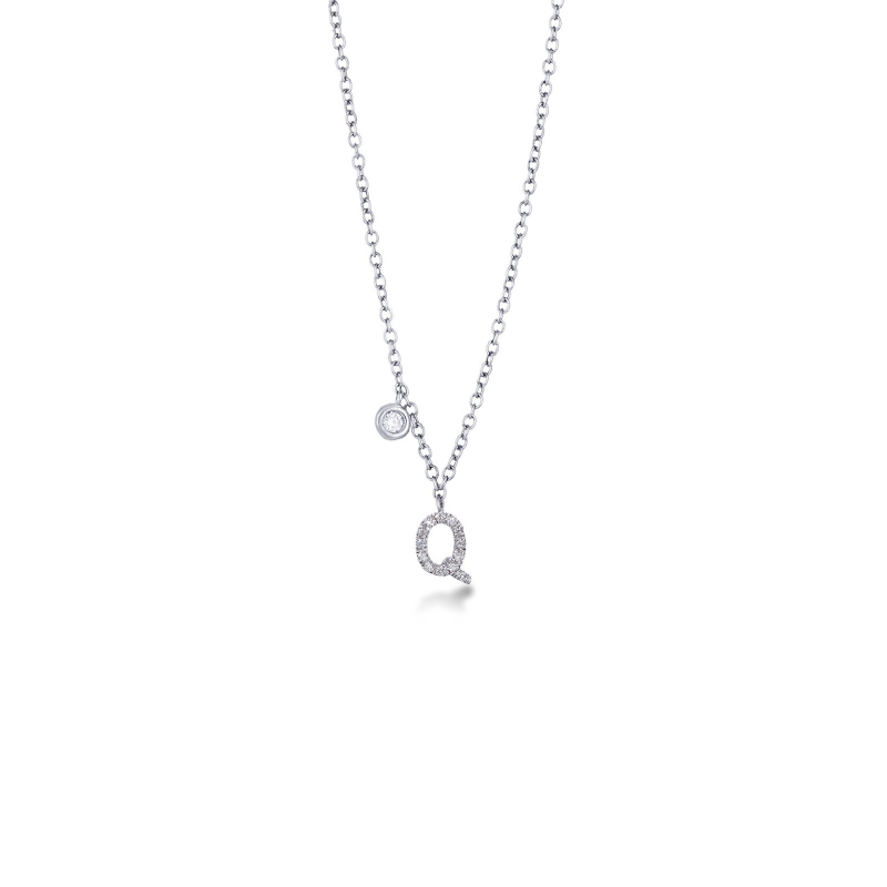 Collier or blanc 18k lettre Q diamants