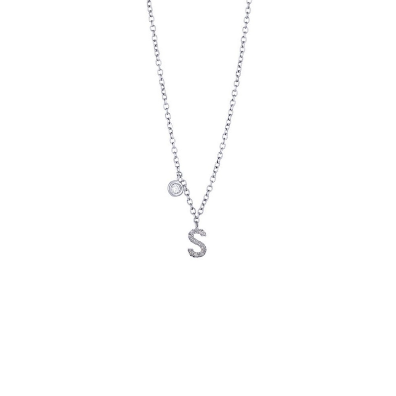 Collier lettre I personnalisable or blanc et diamants 