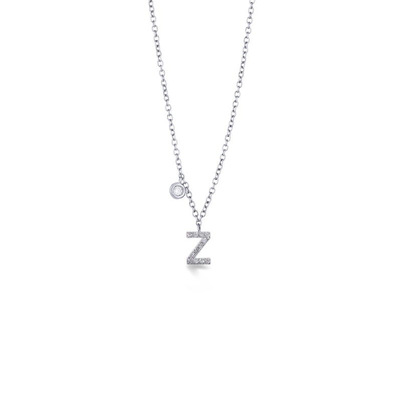 Collier or blanc 18k lettre Z diamants