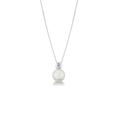 Collier en or blanc 18k avec une perle naturelle cultivée et diamant