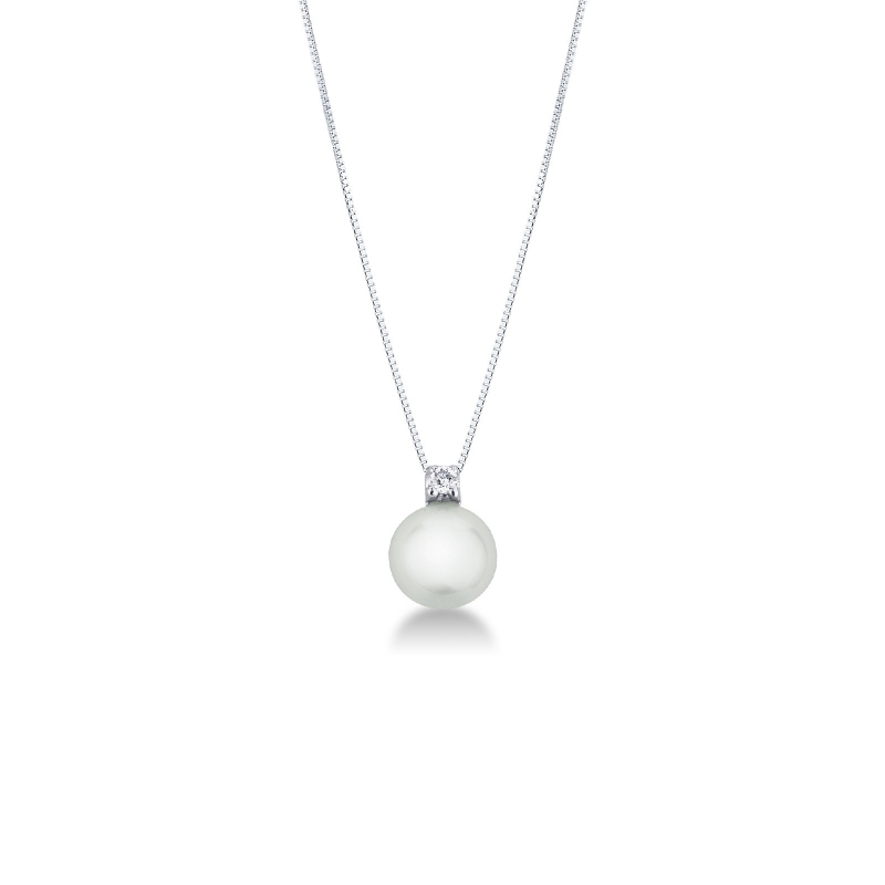 Collier en or blanc 18k avec perle et diamant