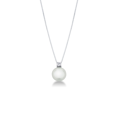 Collier en or blanc 18k avec perle et diamant