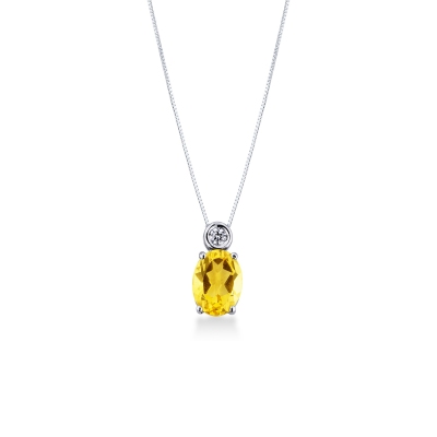 Collier en or blanc 18k avec citrine 8x6 mm et diamant