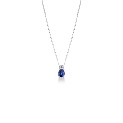 Collier en or blanc 18k avec saphir bleu et diamant