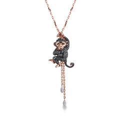 Collier en or blanc et rose 18k singe serti de diamants noirs
