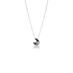 Chaîne en or blanc 18k avec pendentif en forme de lune et diamant 0.04 ct