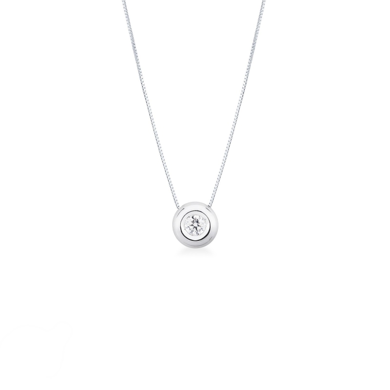 Collier pendentif solitaire avec diamant serti clos 0.15 ct