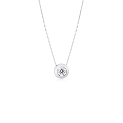 Collier solitaire en or blanc 18k avec diamant serti clos 0.20 ct