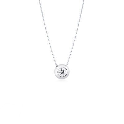 Collier solitaire en or blanc 18k avec diamant serti clos 0.20 ct