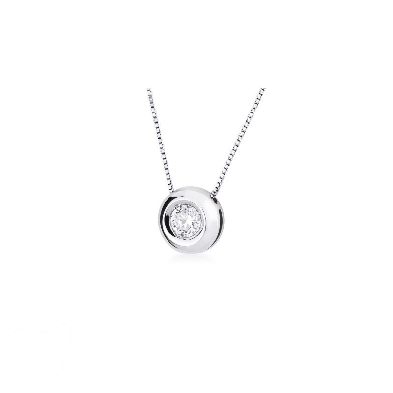 Collier pendentif avec diamant serti clos 0.40 ct en or blanc 18k