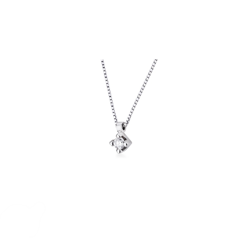 Collier en Or Blanc 750 Diamant Solitaire 0,07 ct