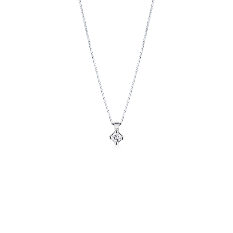 Collier en Or Blanc 750 Diamant Solitaire 0,07 ct